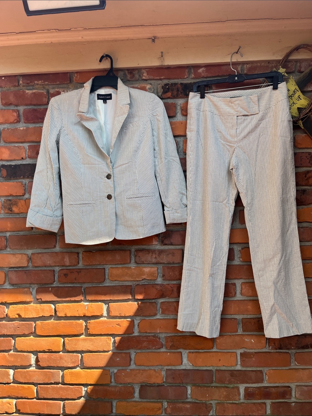 Light Beige Pinstripe Women's Blazer & Trouser Suit Size 8